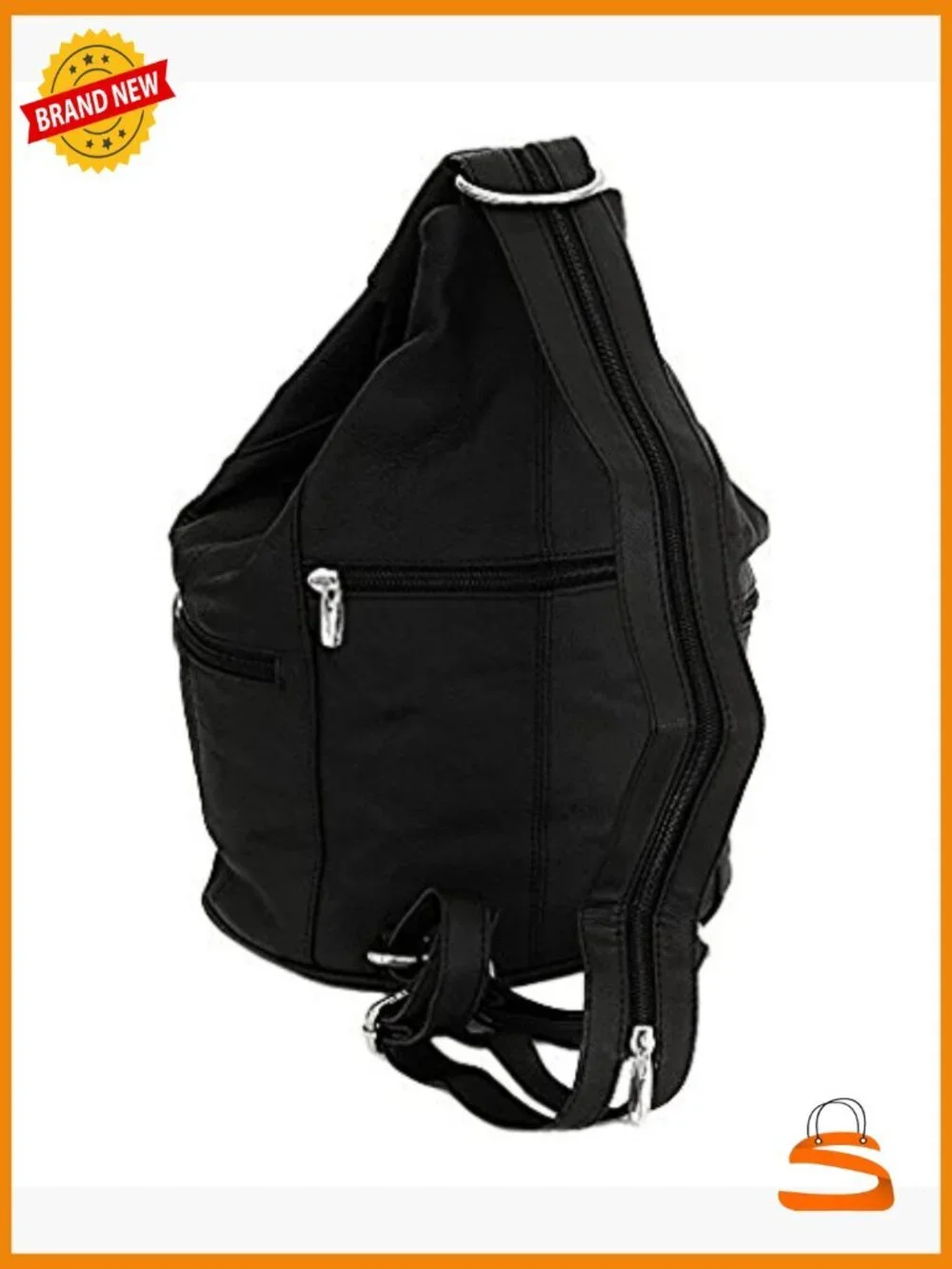 Leather Convertible 7 Pocket Medium Backpack Purse Shoulder Bag